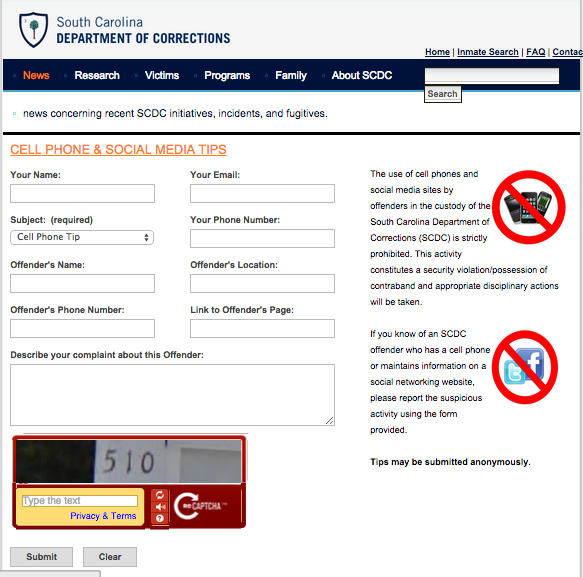 scdc inmate reporting screengrab